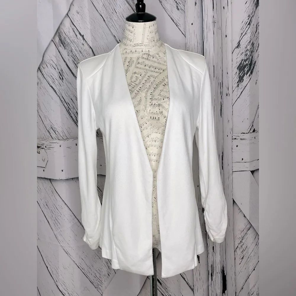 Tart Collection Open Front Knit Cardigan Padded Shoulders Jacket White M